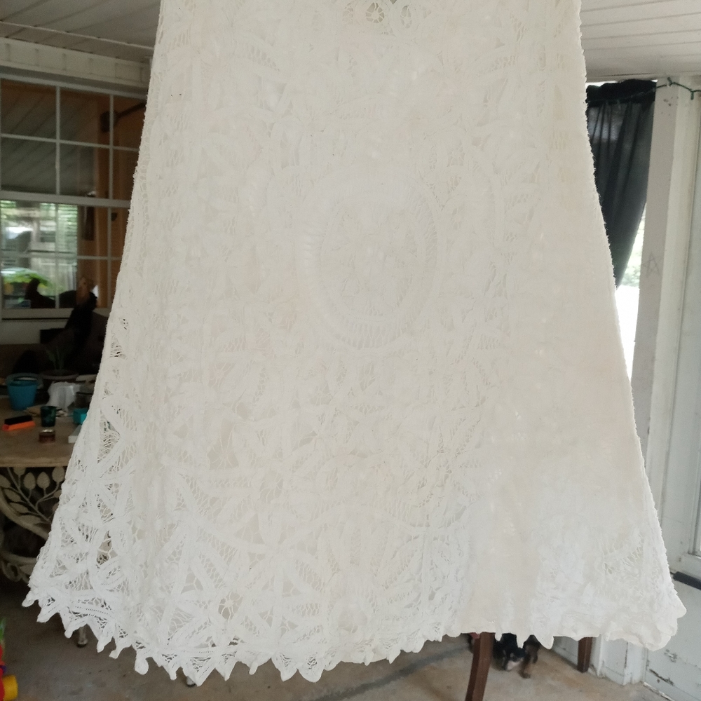 Sigrid Olsen White Skirt w/ Crochet Overlay